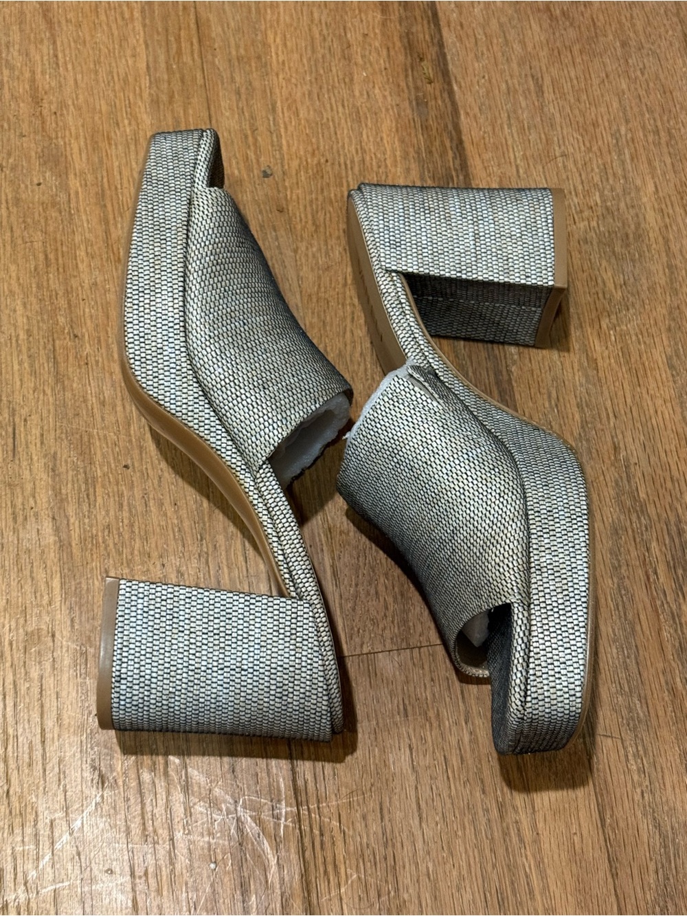 Vaneli Silver Textured Block Heel Mules